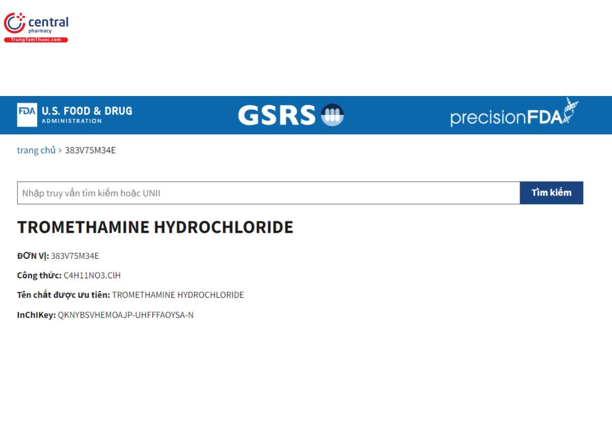 Tris HCl được đăng ký trên hệ thống đăng ký chất toàn cầu của FDA