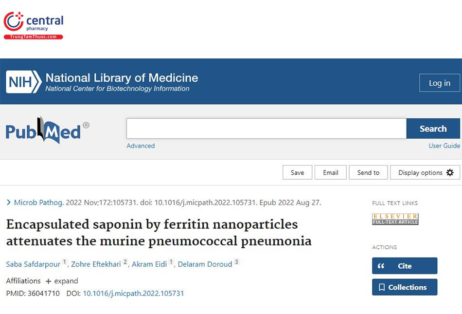 Encapsulated saponin by ferritin nanoparticles attenuates the murine pneumococcal pneumonia