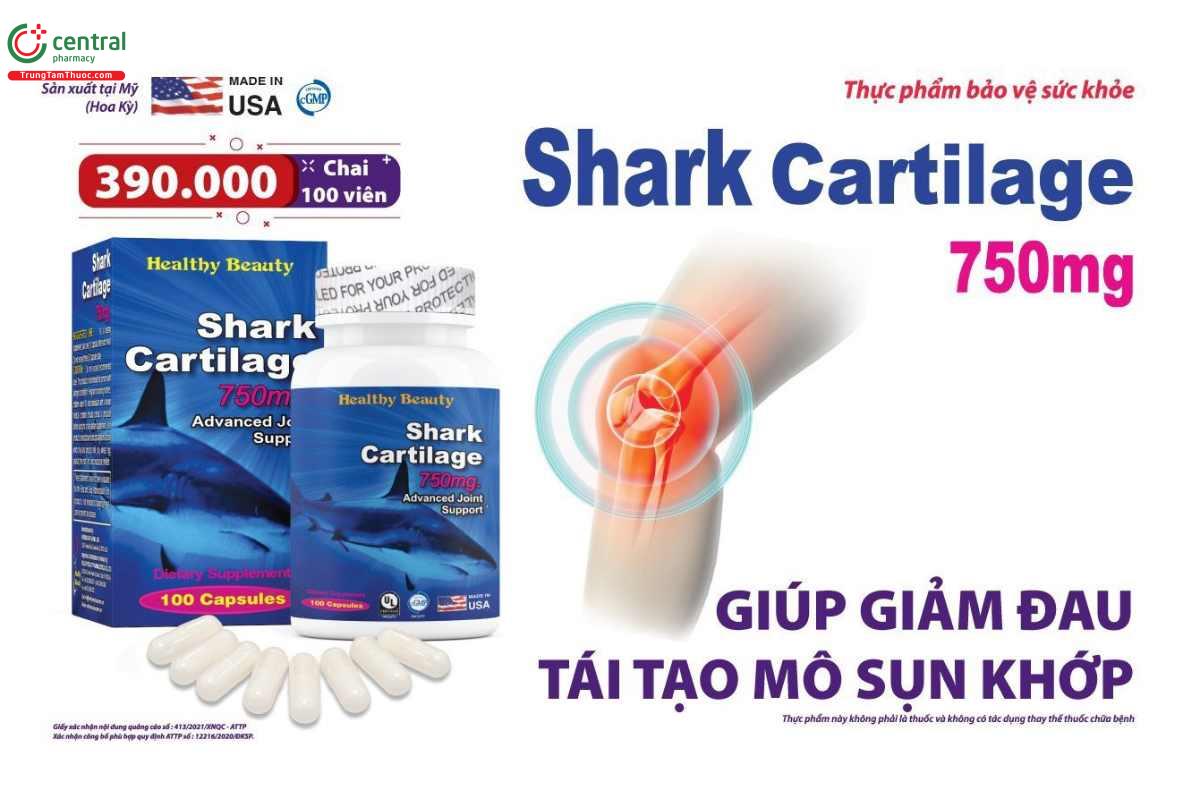 HB Shark Cartilage 750mg bồi bổ sụn khớp, giảm nguy cơ thoái hóa