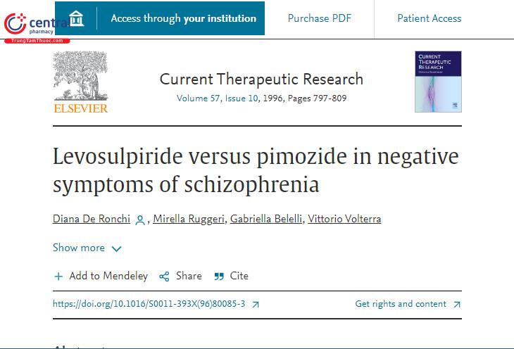 Levosulpiride so với pimozide trong các triệu chứng tiêu cực của bệnh tâm thần phân liệt 