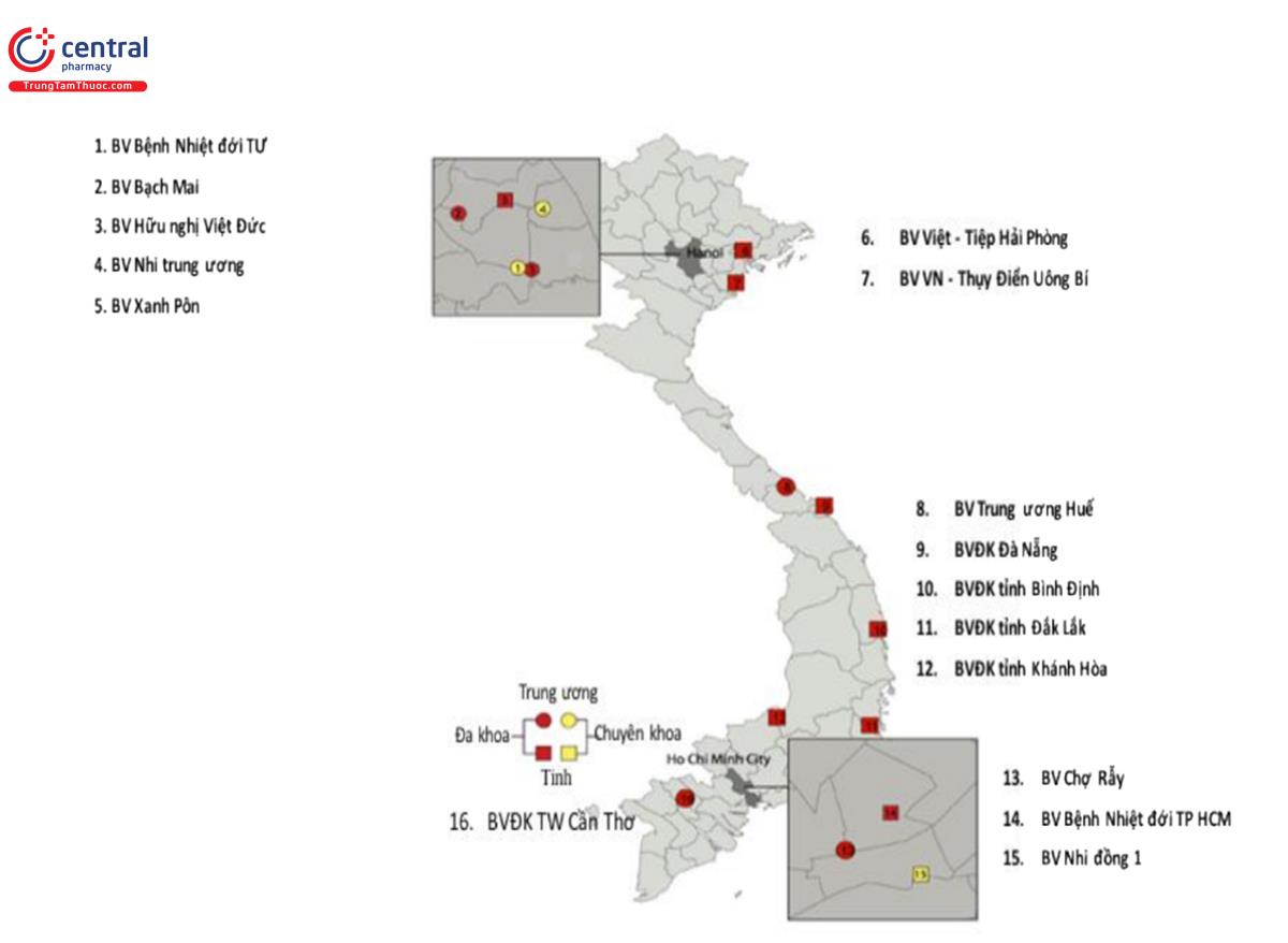 Hình 1. 16 bệnh viện trong hệ thống giám sát kháng kháng sinh quốc gia