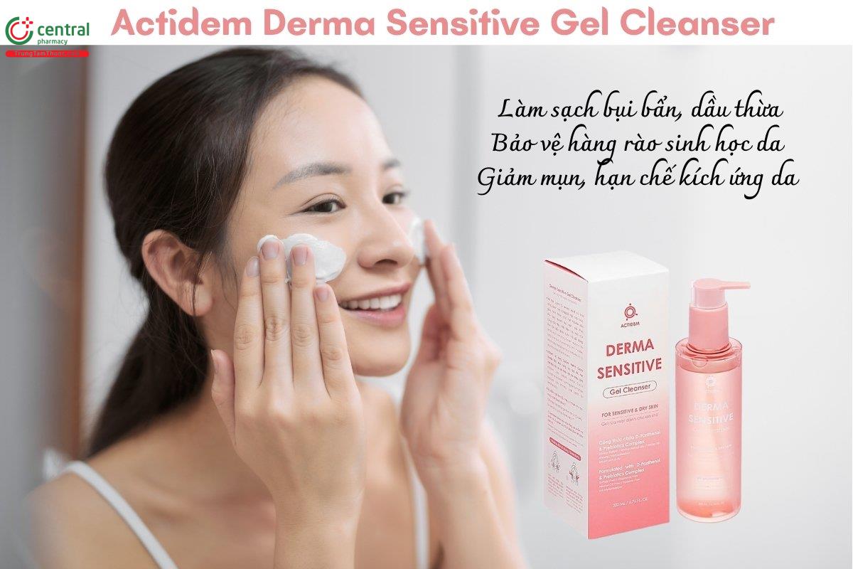 Gel rửa mặt Actidem Derma Sensitive Gel Cleanser cho da nhạy cảm, da khô giúp làm sạch bụi bẩn, dầu thừa, bảo vệ hàng rào sinh học da, giảm mụn, kích ứng da