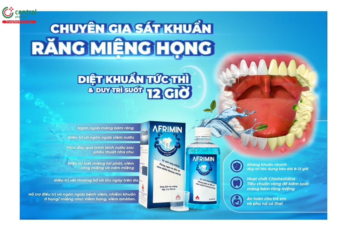 Nước súc miệng Afrimin phòng ngừa viêm nướu chăm sóc răng miệng