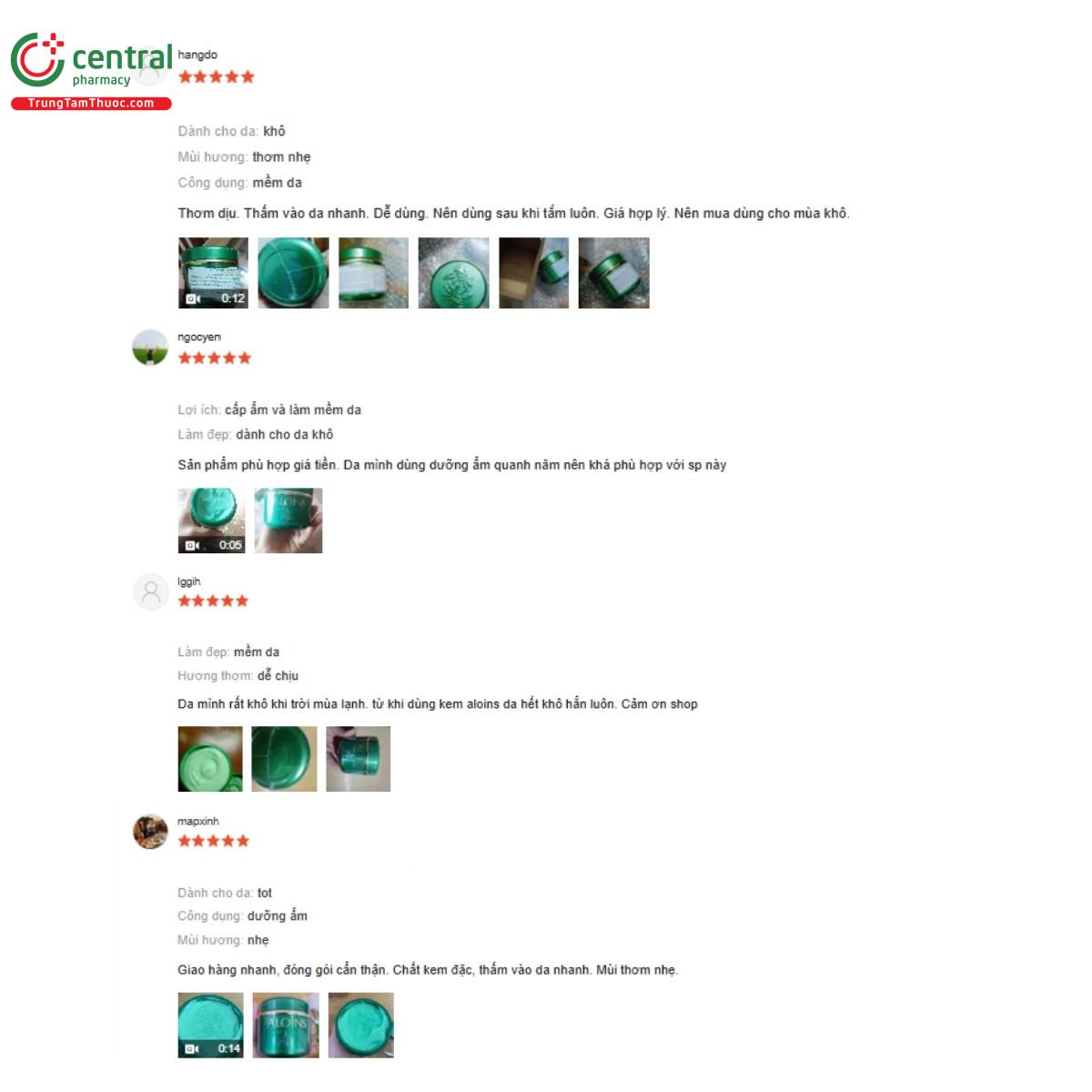 Một số đánh giá của khách hàng về sản phẩm Aloins Eaude Cream S