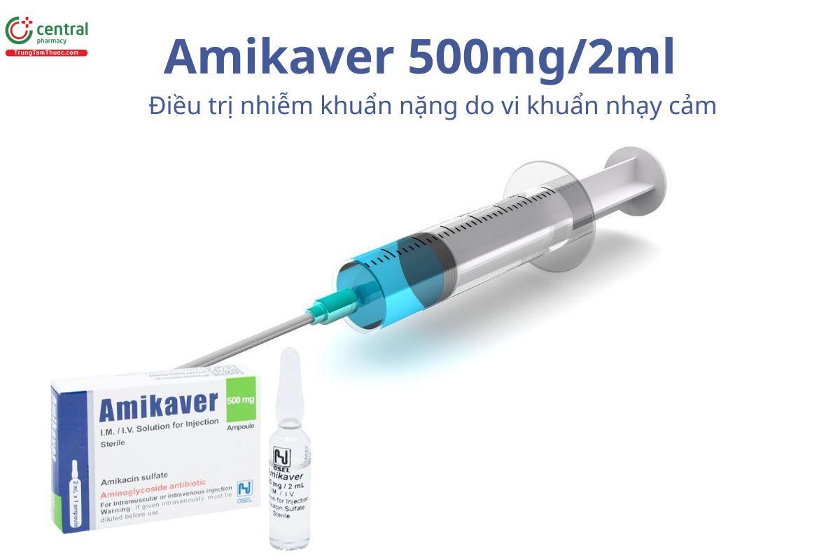 Thuốc Amikaver 500mg/2ml trị nhiễm khuẩn nặng do vi khuẩn nhạy cảm