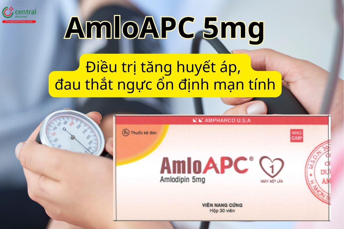 AmloAPC 5mg điều trị tăng huyết áp, đau thắt ngực ổn định mạn tính