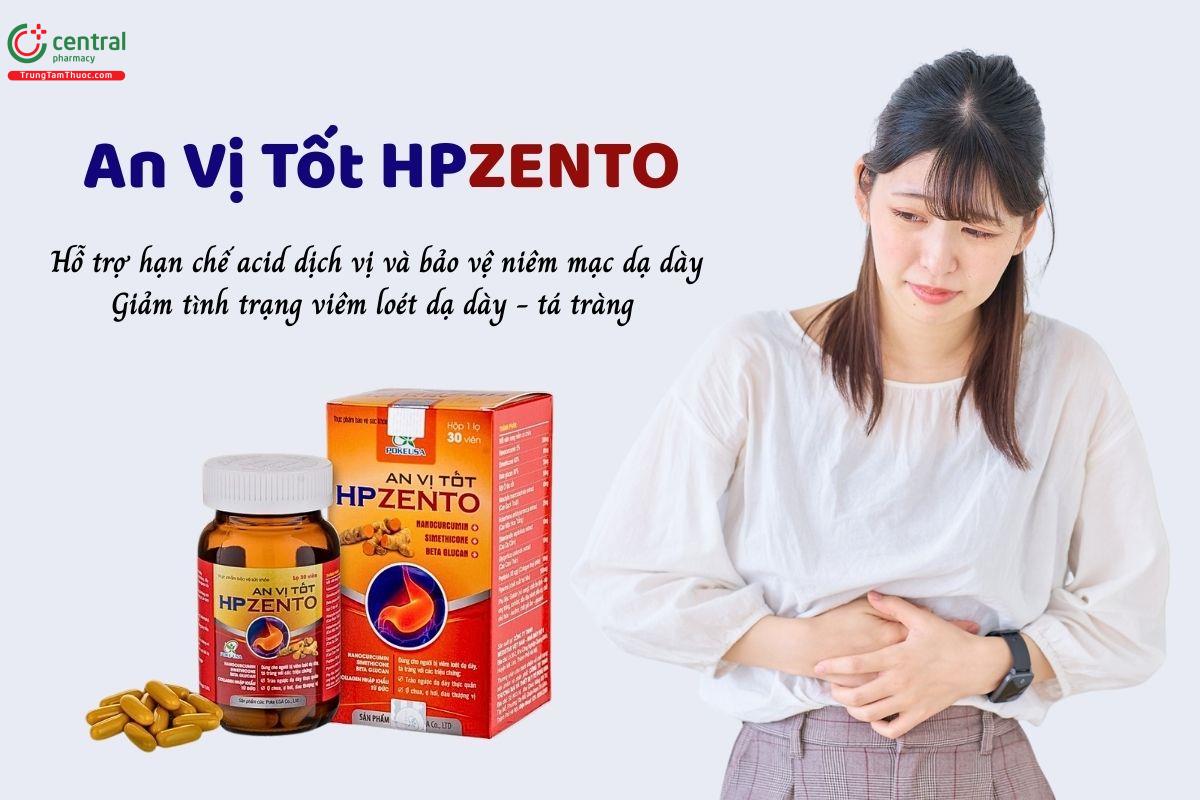 An Vị Tốt HPZENTO hỗ trợ hạn chế acid dịch vị và bảo vệ niêm mạc dạ dày, giảm tình trạng viêm loét dạ dày - tá tràng như đầy bụng, ợ chua, ợ hơi, ăn khó tiêu