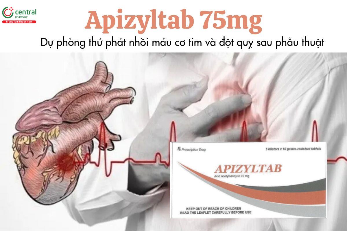 Thuốc Apizyltab 75mg - Dự phòng thứ phát nhồi máu cơ tim và đột quỵ sau phẫu thuật