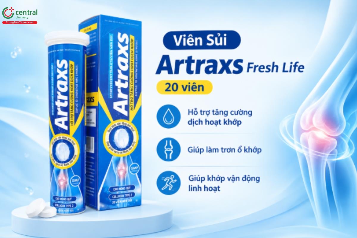 Viên Sủi Artraxs Fresh Life 20 viên hỗ trợ tăng cường dịch hoạt khớp,  giúp làm trơn ổ khớp, giúp khớp vận động linh hoạt