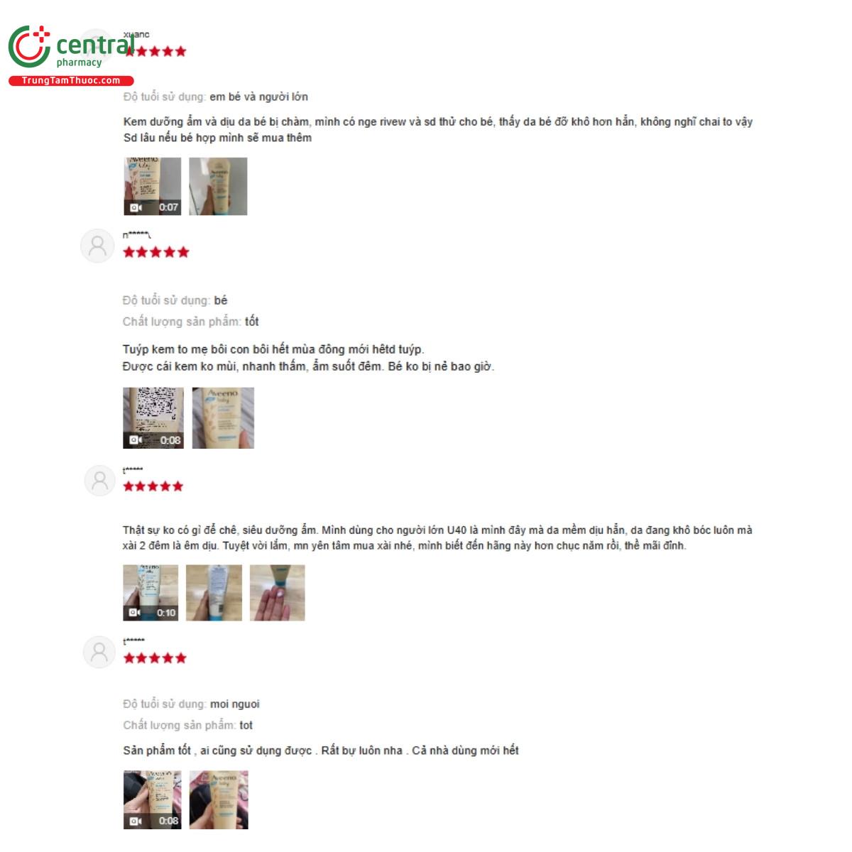 Một số đánh giá của khách hàng về sản phẩm Sữa dưỡng thể hằng ngày Aveeno Baby