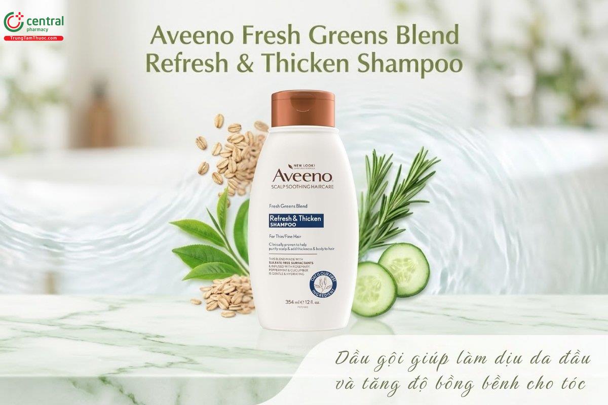 Dầu gội Aveeno Fresh Greens Blend Refresh Thicken Shampoo cho tóc mềm mượt