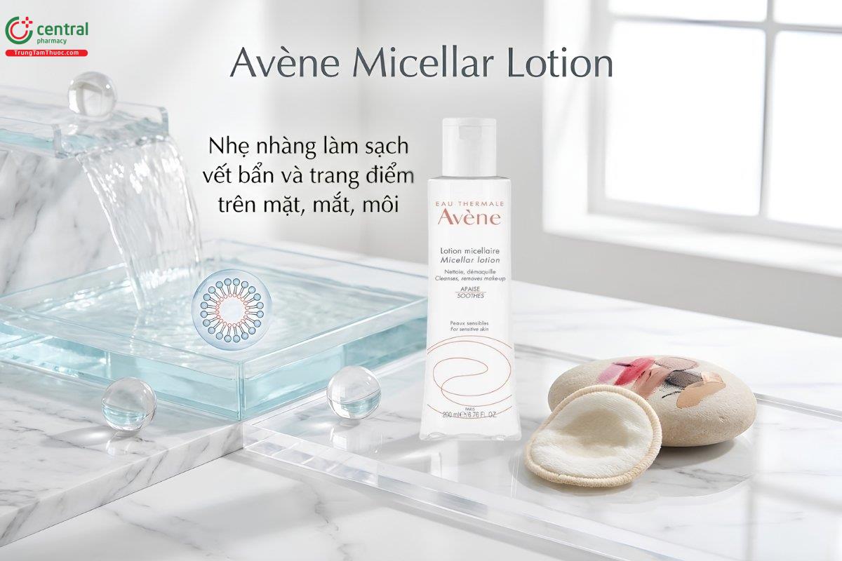 Nước tẩy trang Avène Micellar Lotion làm sạch bụi bẩn, bã nhờn, lớp trang điểm
