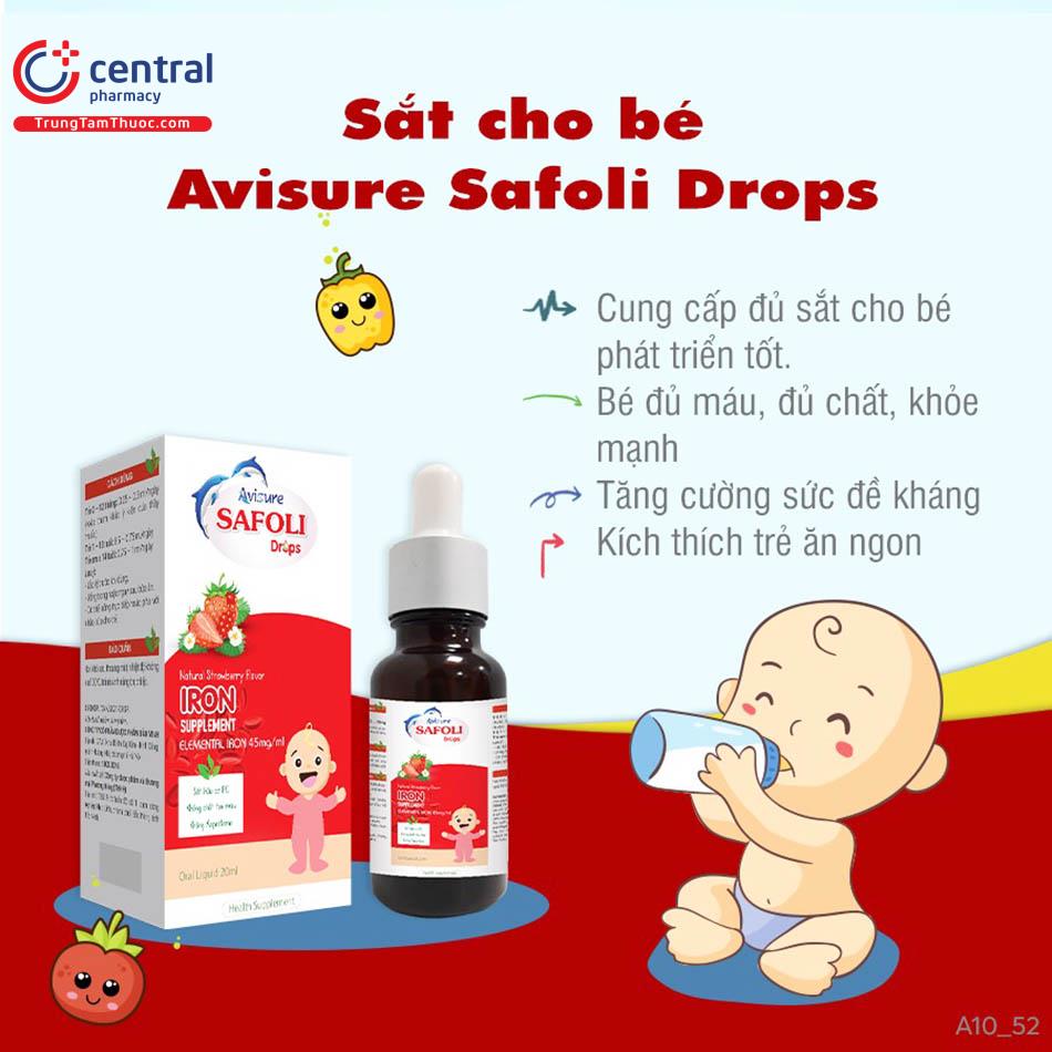 Siro sắt Avisure Safoli Drops bổ sung sắt, ngăn ngừa và cải thiện thiếu máu thiếu sắt ở người lớn và trẻ em