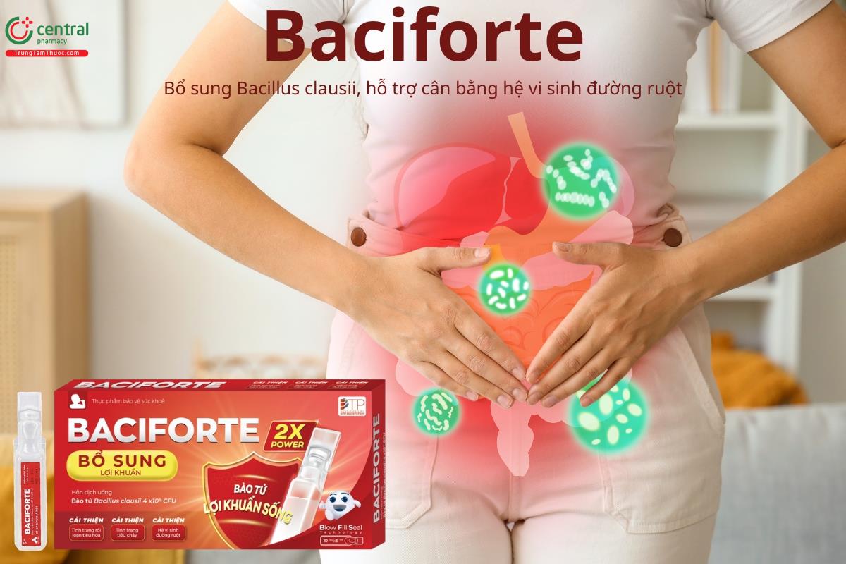 Baciforte bổ sung Bacillus clausii, hỗ trợ cân bằng vi sinh đường ruột