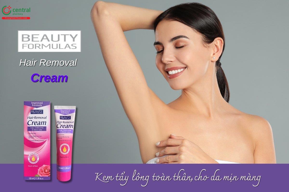 Kem tẩy lông Beauty Formulas Hair Removal Cream chứa tinh dầu hoa hồng, giúp loại bỏ lông một cách an toàn và hiệu quả, mang lại làn da mịn màng chỉ sau 5 phút.