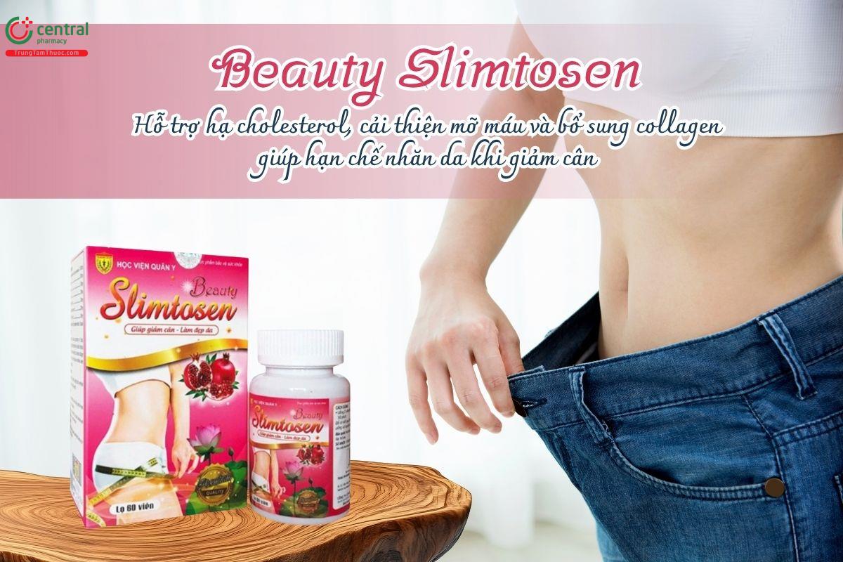 Beauty Slimtosen hỗ trợ hạ cholesterol, cải thiện mỡ máu và bổ sung collagen giúp hạn chế nhăn da khi giảm cân