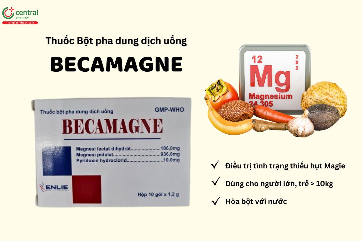 Thuốc Bột pha dung dịch Becamagne điều trị tình trạng thiếu magnesi