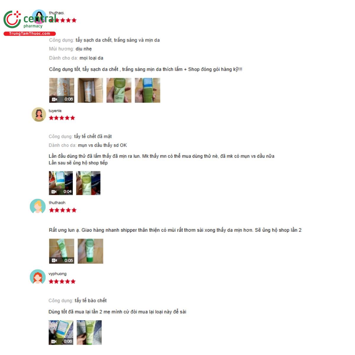 Một số đánh giá của khách hàng về sản phẩm Tẩy tế bào chết Benew trà xanh