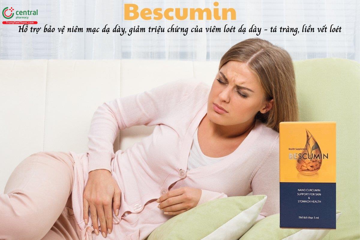 Bescumin giúp hỗ trợ bảo vệ niêm mạc dạ dày, làm giảm các triệu chứng của viêm loét dạ dày - tá tràng, liền vết loét