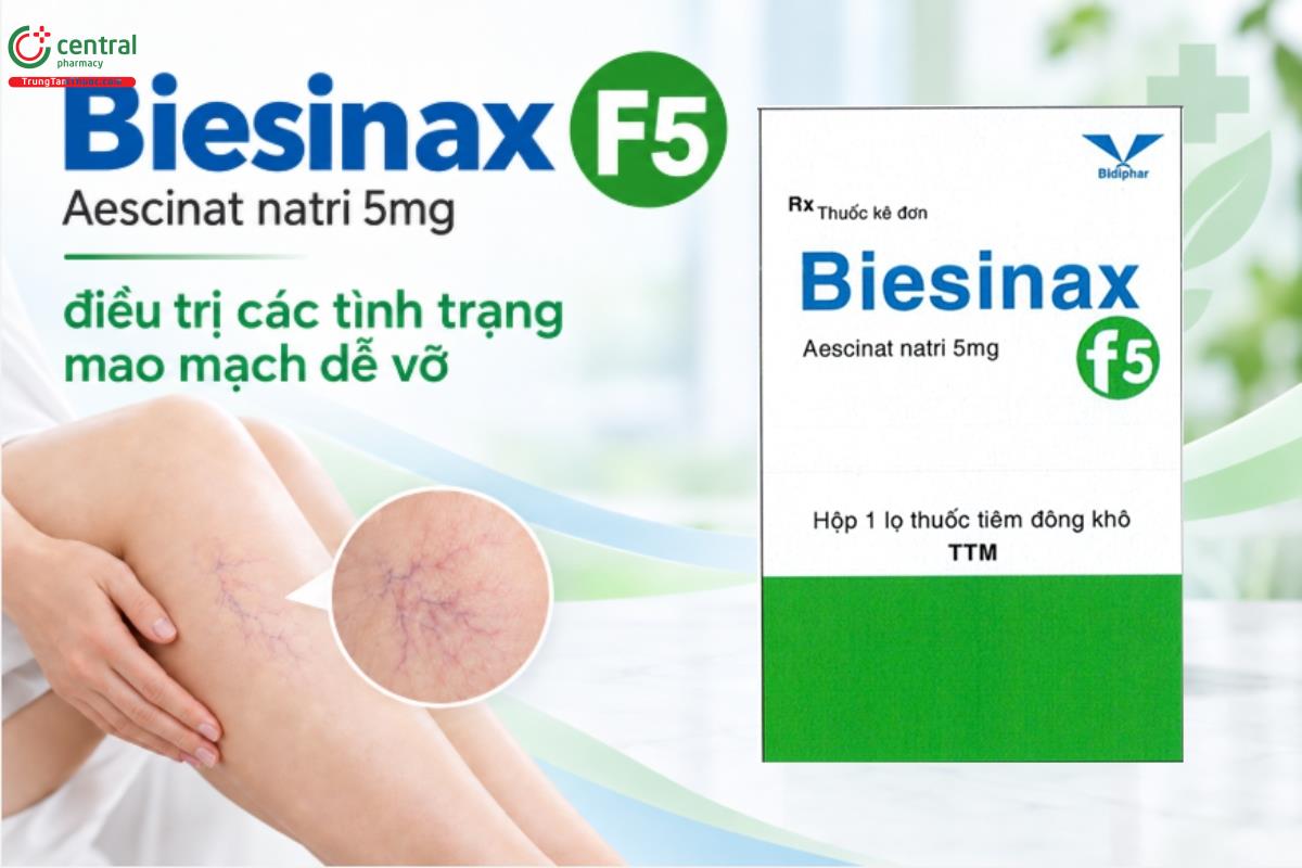 Thuốc Biesinax F5 Aescinat natri 5mg điều trị các tình trạng mao mạch dễ vỡ
