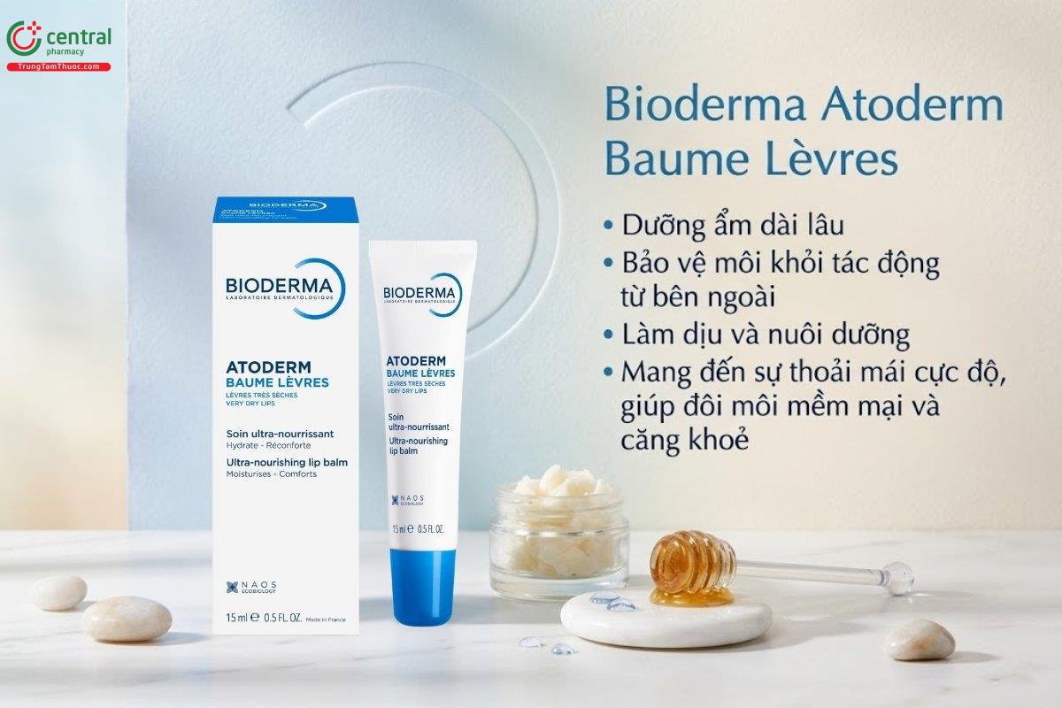 Dưỡng môi Bioderma Atoderm Baume Lèvres cấp ẩm, cho môi mềm mịn