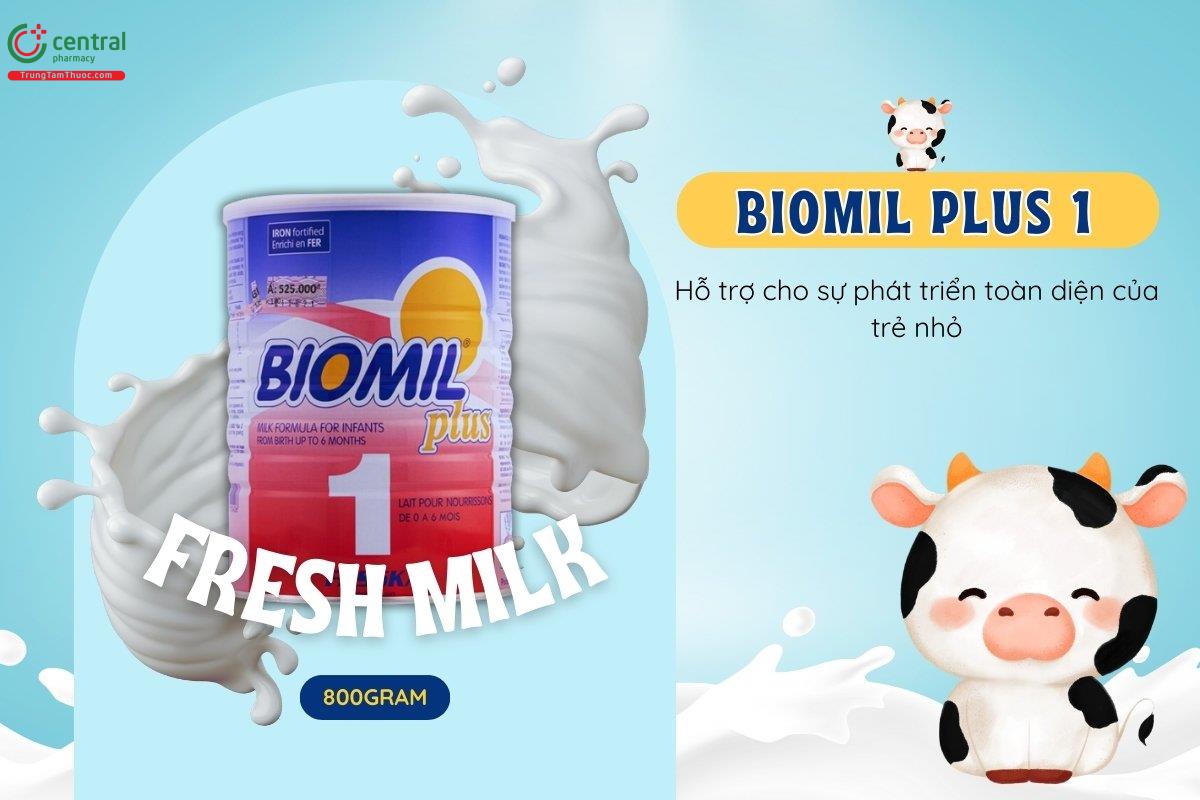 Sữa bột Biomil plus 1 cho trẻ từ 0-6 tháng giúp bổ sung chế độ ăn cho trẻ không được nuôi bằng sữa mẹ