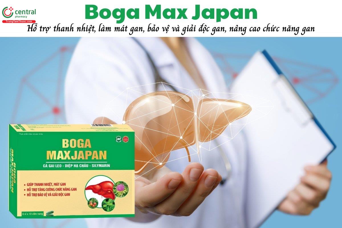 Boga Max Japan hỗ trợ thanh nhiệt, làm mát gan, bảo vệ và giải độc gan, nâng cao chức năng gan, cải thiện vàng da, ngứa da, mẩn ngứa, nổi mề đay và men gan cao