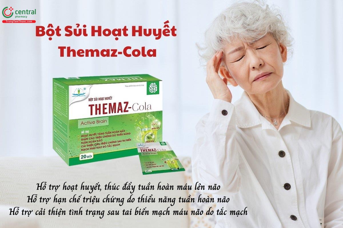Bột Sủi Hoạt Huyết Themaz-Cola hỗ trợ tăng tuần hoàn máu não, giảm triệu chứng do thiểu năng tuần hoàn não và cải thiện sau tai biến mạch máu não do tắc mạch