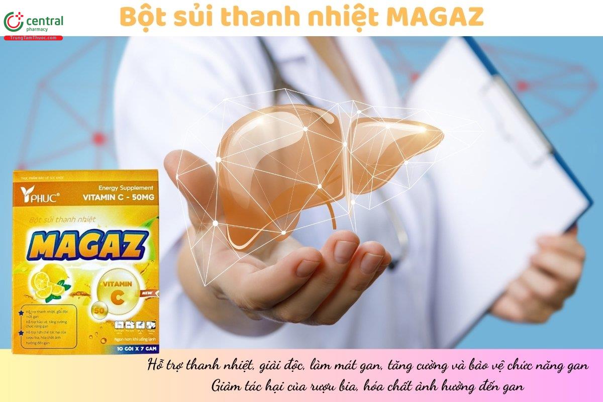 Bột sủi thanh nhiệt MAGAZ hỗ trợ thanh nhiệt, giải độc, làm mát gan, tăng cường và bảo vệ chức năng gan, giảm tác hại của rượu bia, hóa chất ảnh hưởng đến gan