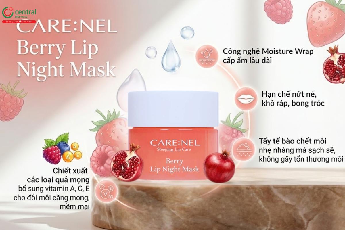 CARE:NEL Berry Lip Night Mask dưỡng môi, cấp ẩm, giảm khô nứt, bong tróc