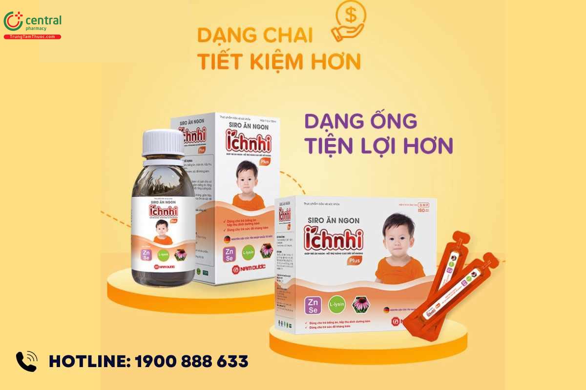 Tác dụng Sản phẩm Siro Ăn Ngon Ích Nhi Plus 100ml dạng chai và dạng ống