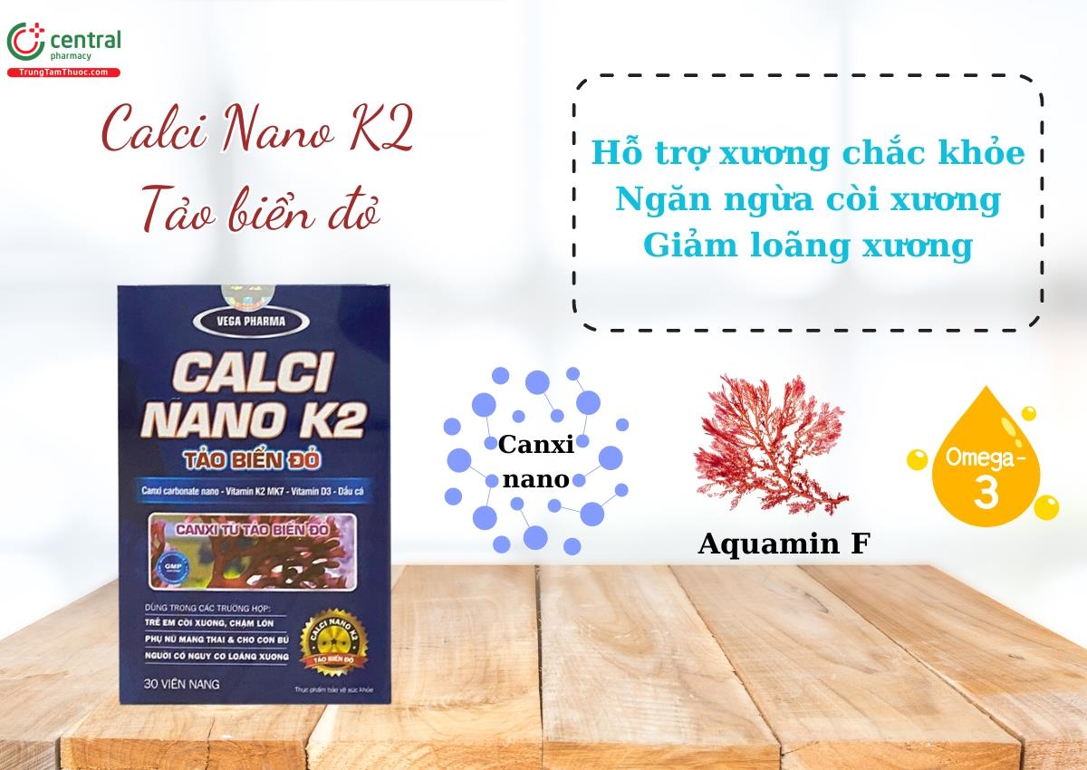 Calci Nano K2 Tảo biển đỏ (Lọ 30 viên) - Giúp xương răng chắc khỏe