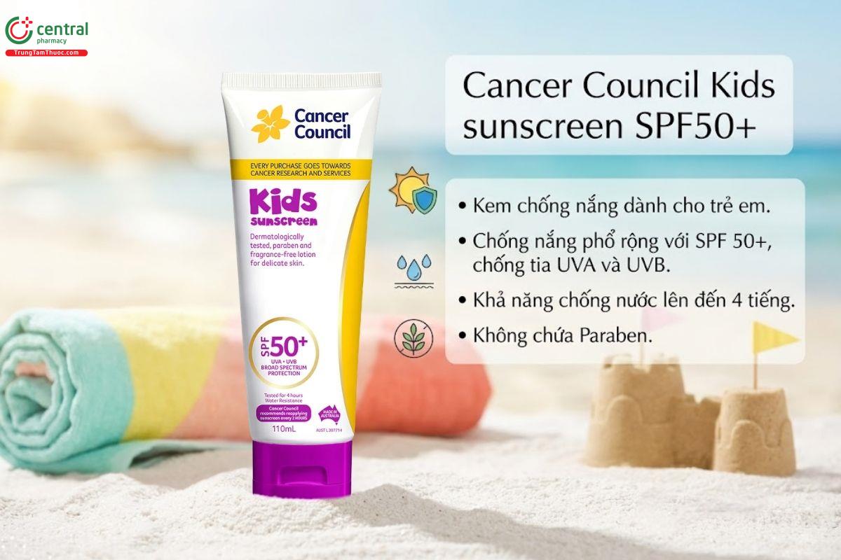 Kem chống nắng Cancer Council Kids sunscreen SPF50+ bảo vệ da cho trẻ em