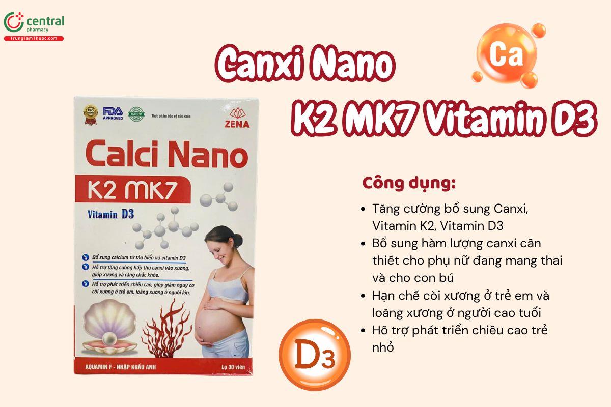 Canxi Nano K2 MK7 Vitamin D3 Zena bổ sung Calci, ngừa còi xương, loãng xương