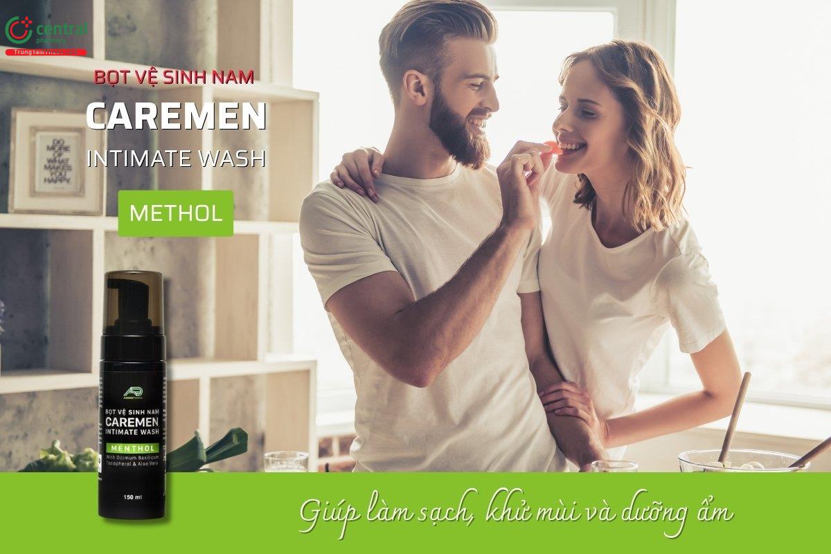 Bọt vệ sinh nam Caremen là sự kết hợp của Ocimum Basilicum Leaf Extract, Tocopherol, Aloe Vera Leaf Extract, Menthol, giúp làm sạch, khử mùi, kháng khuẩn và dưỡng ẩm hiệu quả.