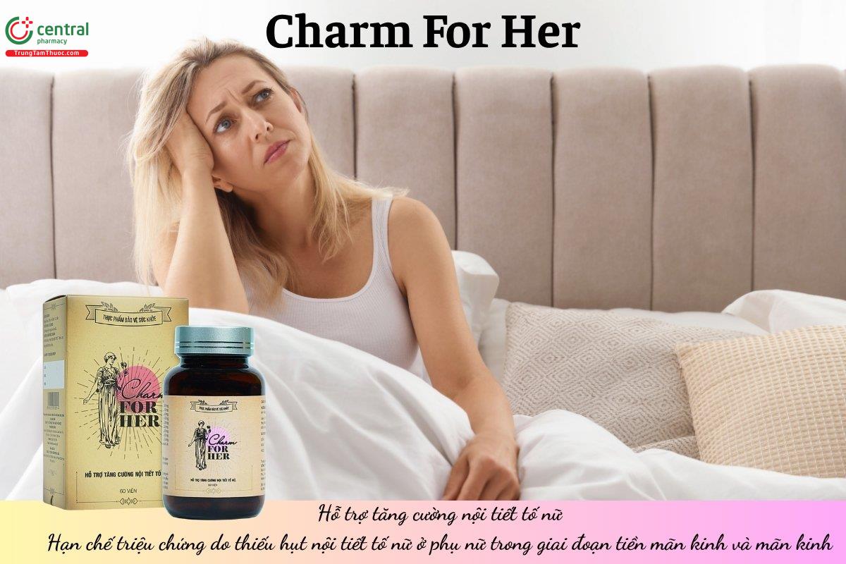 Charm For Her hỗ trợ tăng nội tiết tố nữ, hạn chế các triệu chứng liên quan đến thiếu hụt nội tiết tố nữ ở phụ nữ trong giai đoạn tiền mãn kinh và mãn kinh