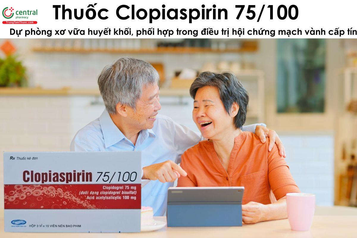 Thuốc Clopiaspirin 75/100 dự phòng xơ vữa huyết khối, nhồi máu cơ tim cấp