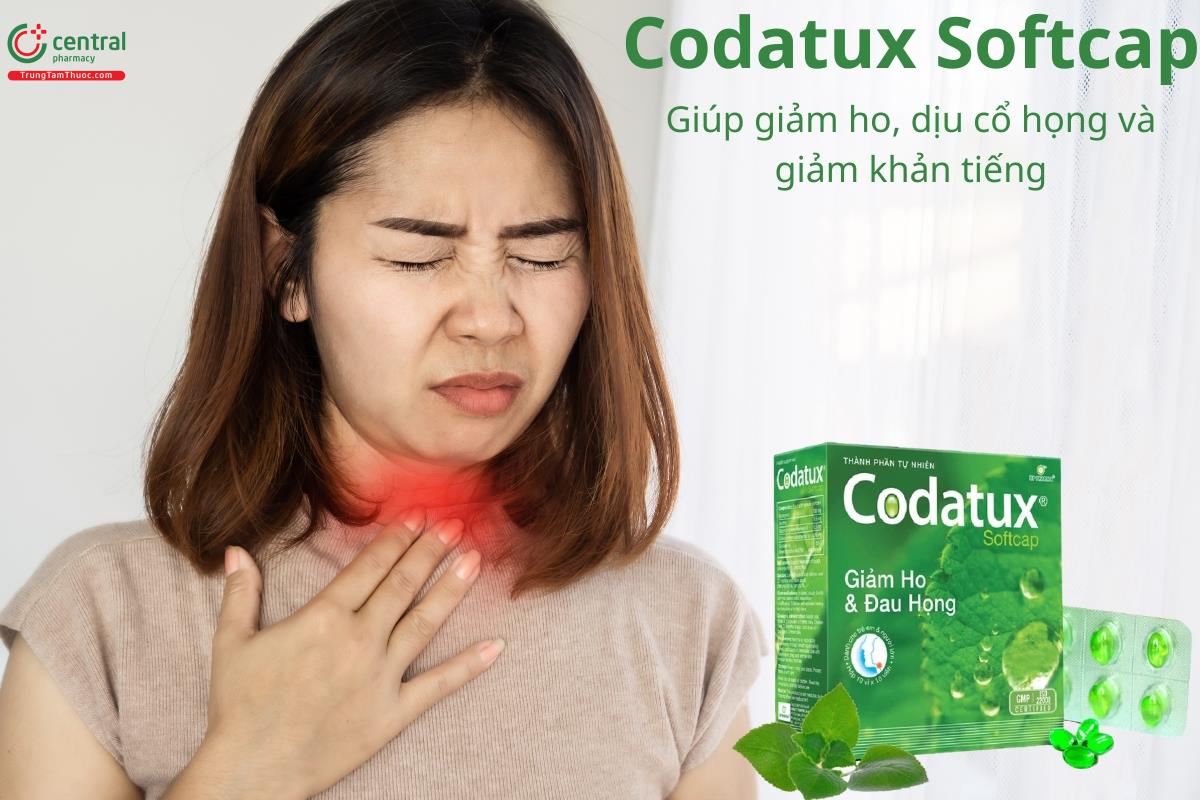 Codatux Softcap giúp giảm ho, dịu cổ họng và giảm khản tiếng