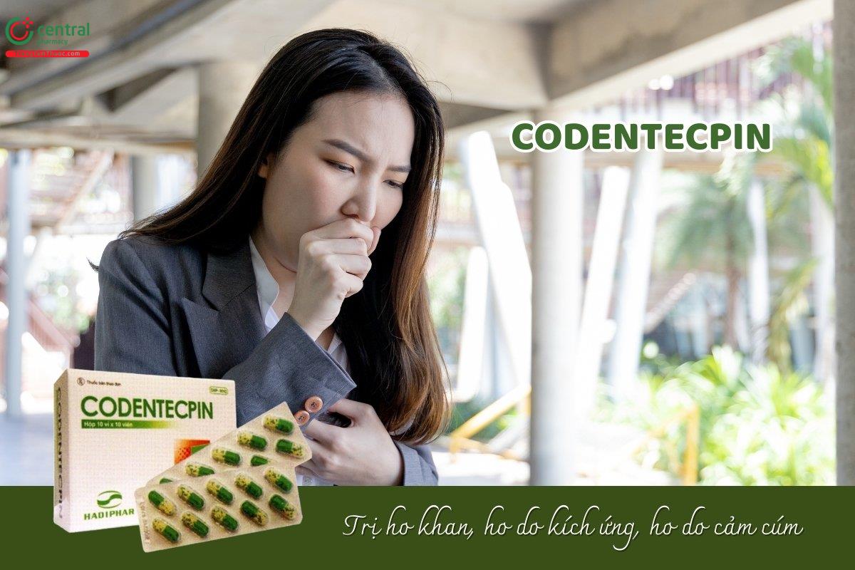 Thuốc Codentecpin được sử dụng để điều trị các dạng ho khan, ho do dị ứng, ho do cảm lạnh hoặc cúm, cũng như các trường hợp ho liên quan đến viêm nhiễm đường hô hấp.