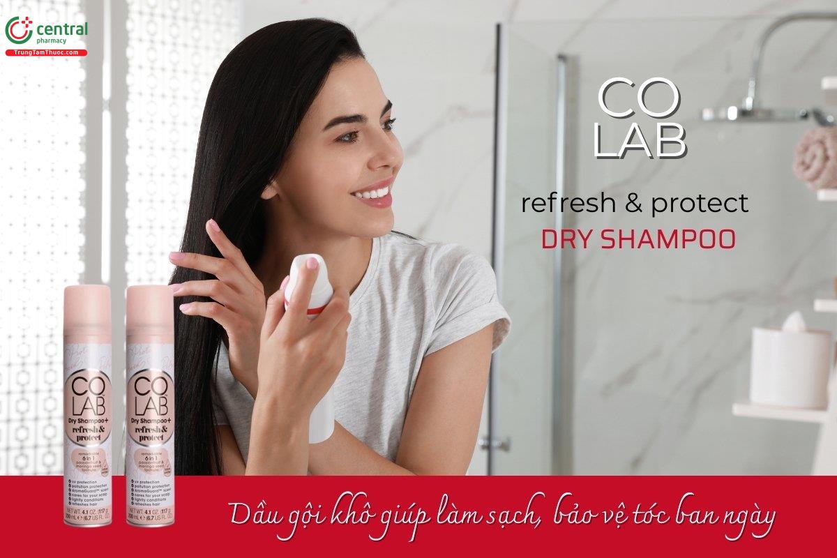 Dầu gội khô Colab Refresh & Protect cải tiến giúp bảo vệ tóc khỏi tác động của tia UV và ô nhiễm môi trường; giúp khử mùi hôi, làm sạch tóc và da đầu một cách nhanh chóng.