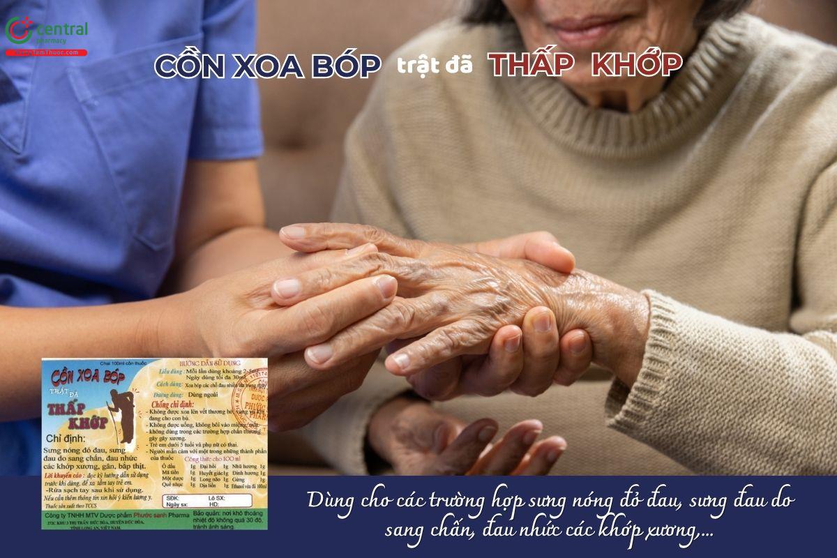 Cồn xoa bóp trật đã thấp khớp với thành phần là các thảo dược giúp giảm sưng, nóng, đỏ, đau do viêm, chấn thương hoặc do các vấn đề về cơ, khớp, gân và bắp thịt.