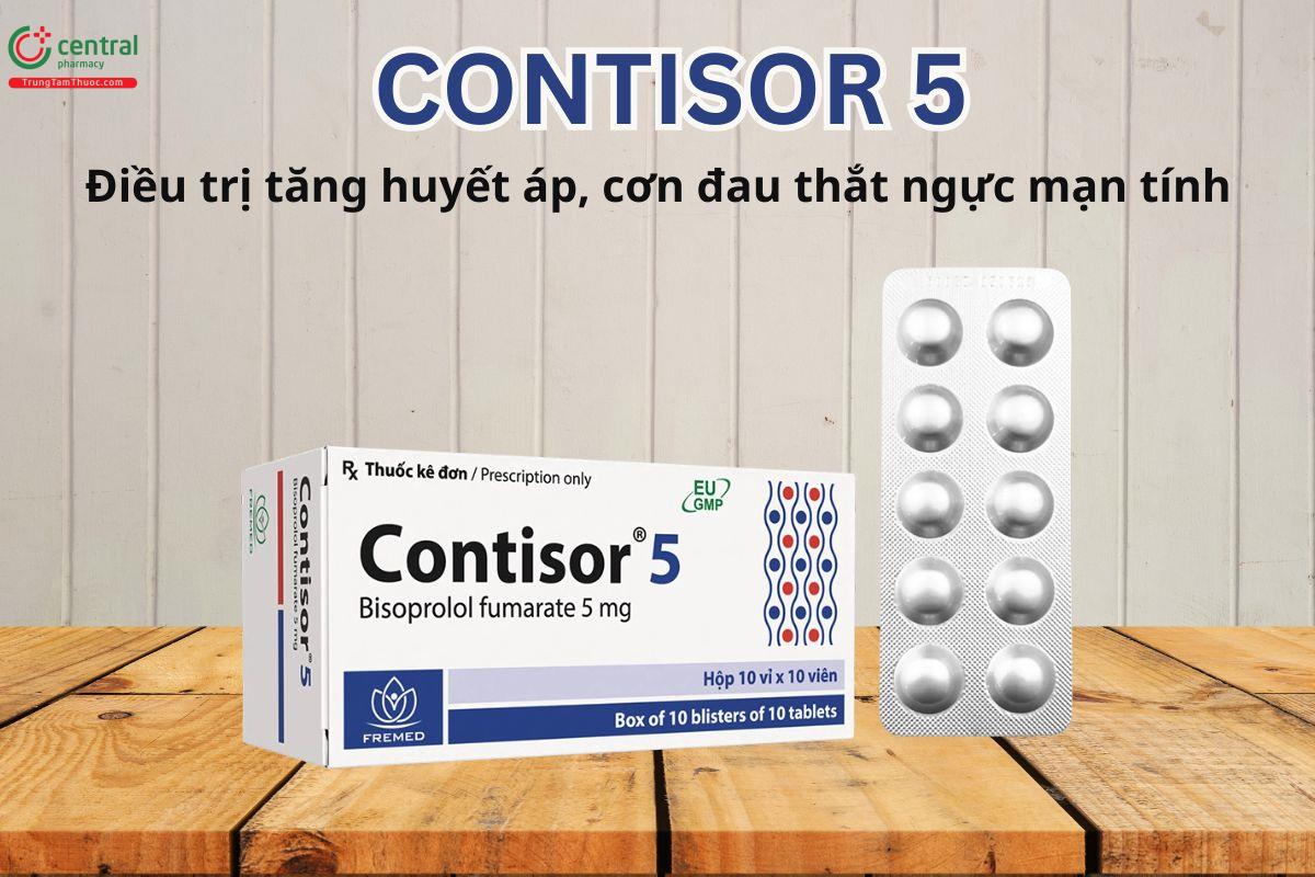 Contisor 5mg điều trị tăng huyết áp, cơn đau thắt ngực mạn tính