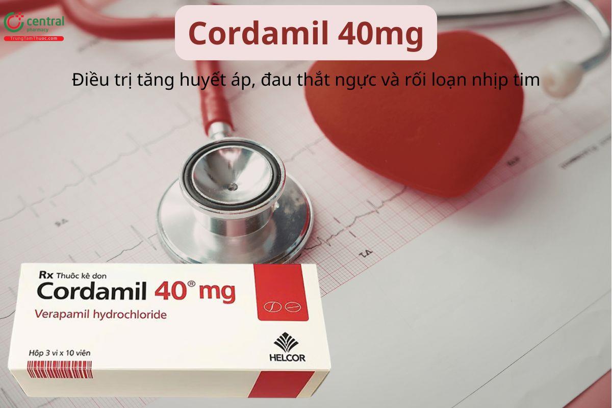 Cordamil 40mg điều trị cao huyết áp, đau thắt ngực, rối loạn nhịp tim