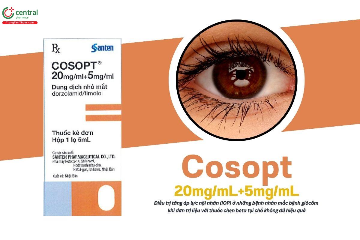 Thuốc Cosopt 20mg/mL+5mg/mL điều trị tăng áp lực nội nhãn (IOP)