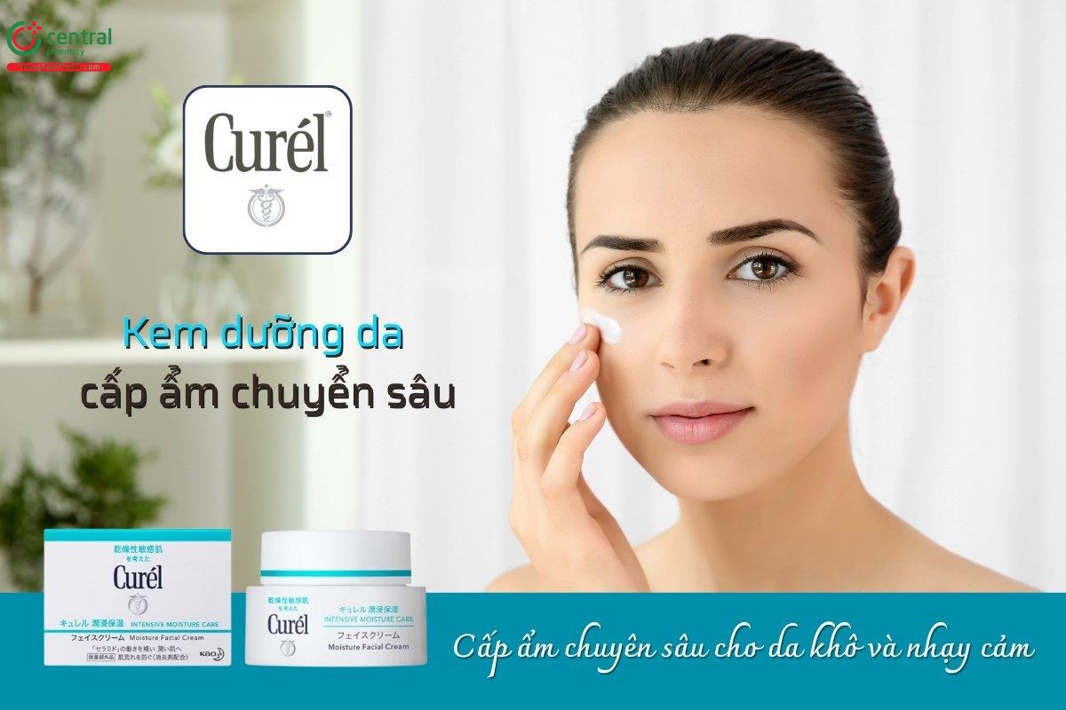 Kem dưỡng da Curél Intensive Moisture Care Intensive Moisture Facial Cream với công thức kết hợp Ceramide hoạt tính cùng chiết xuất Khuynh Diệp giúp cấp ẩm chuyển sâu.