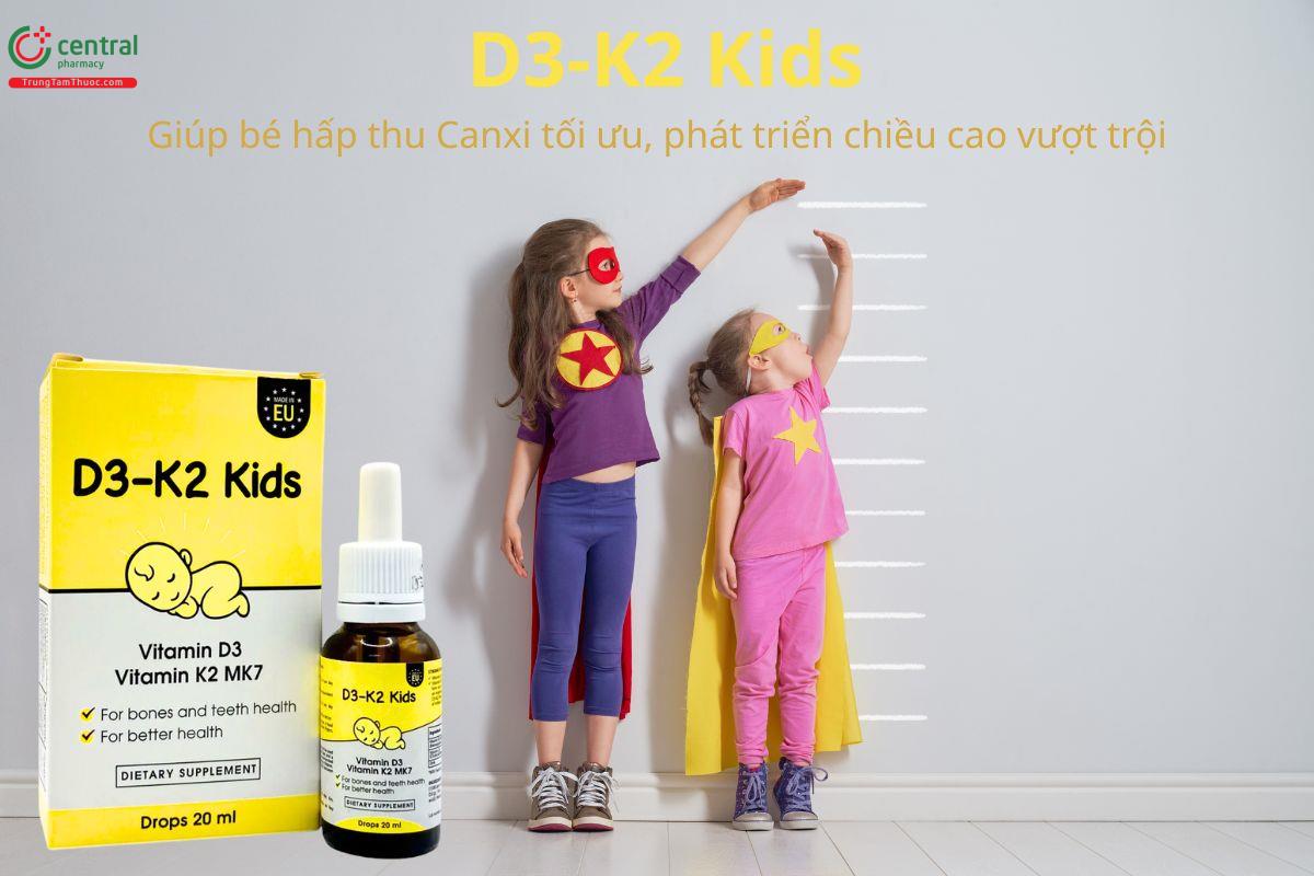 D3-K2 Kids hỗ trợ tăng hấp thu canxi cho trẻ nhỏ, phát triển chiều cao