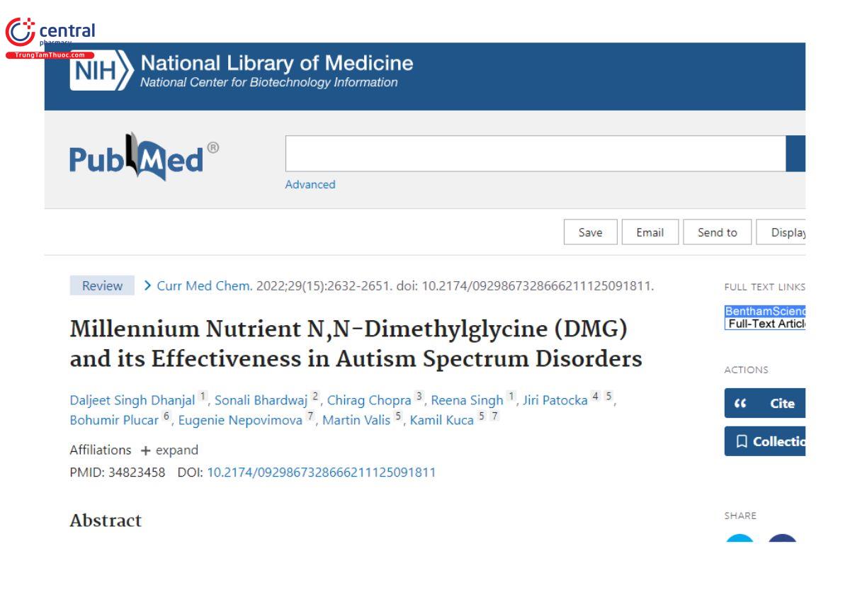 Nghiên cứu: Millennium Nutrient N,N-Dimethylglycine (DMG) and its Effectiveness in Autism Spectrum Disorders
