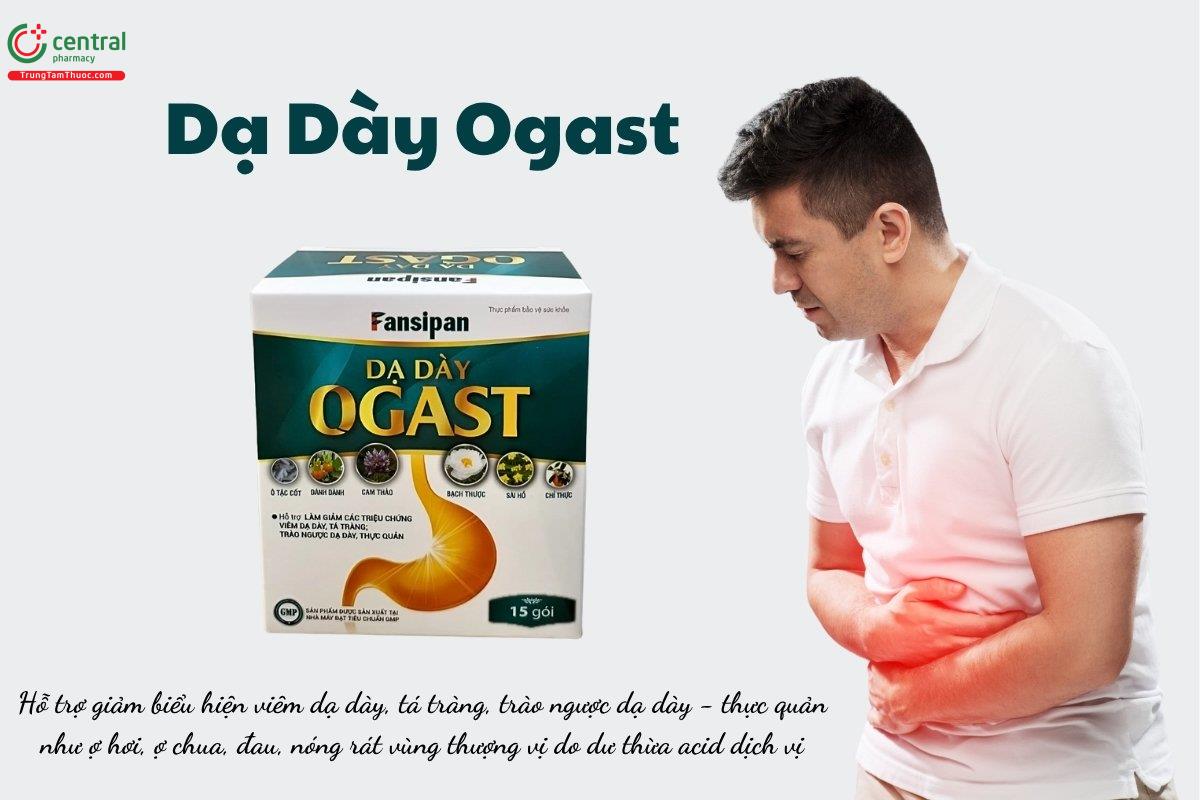 Dạ Dày Ogast hỗ trợ giảm biểu hiện viêm dạ dày, tá tràng, trào ngược dạ dày - thực quản như ợ hơi, ợ chua, đau, nóng rát vùng thượng vị do dư thừa acid dịch vị