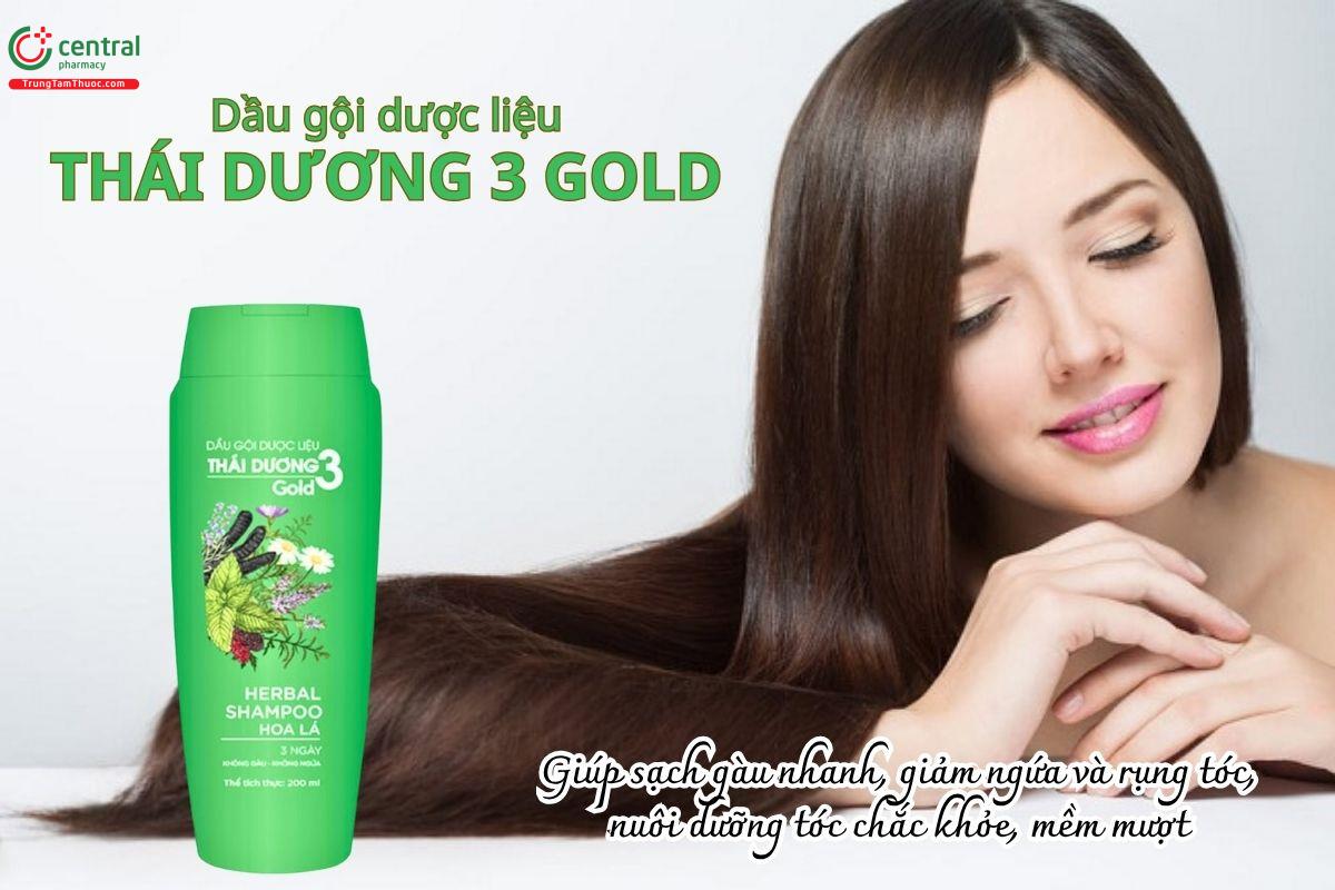 Dầu gội dược liệu Thái Dương 3 Gold (Hoa lá) giúp sạch gàu nhanh, giảm ngứa và rụng tóc, nuôi dưỡng tóc chắc khỏe, mềm mượt