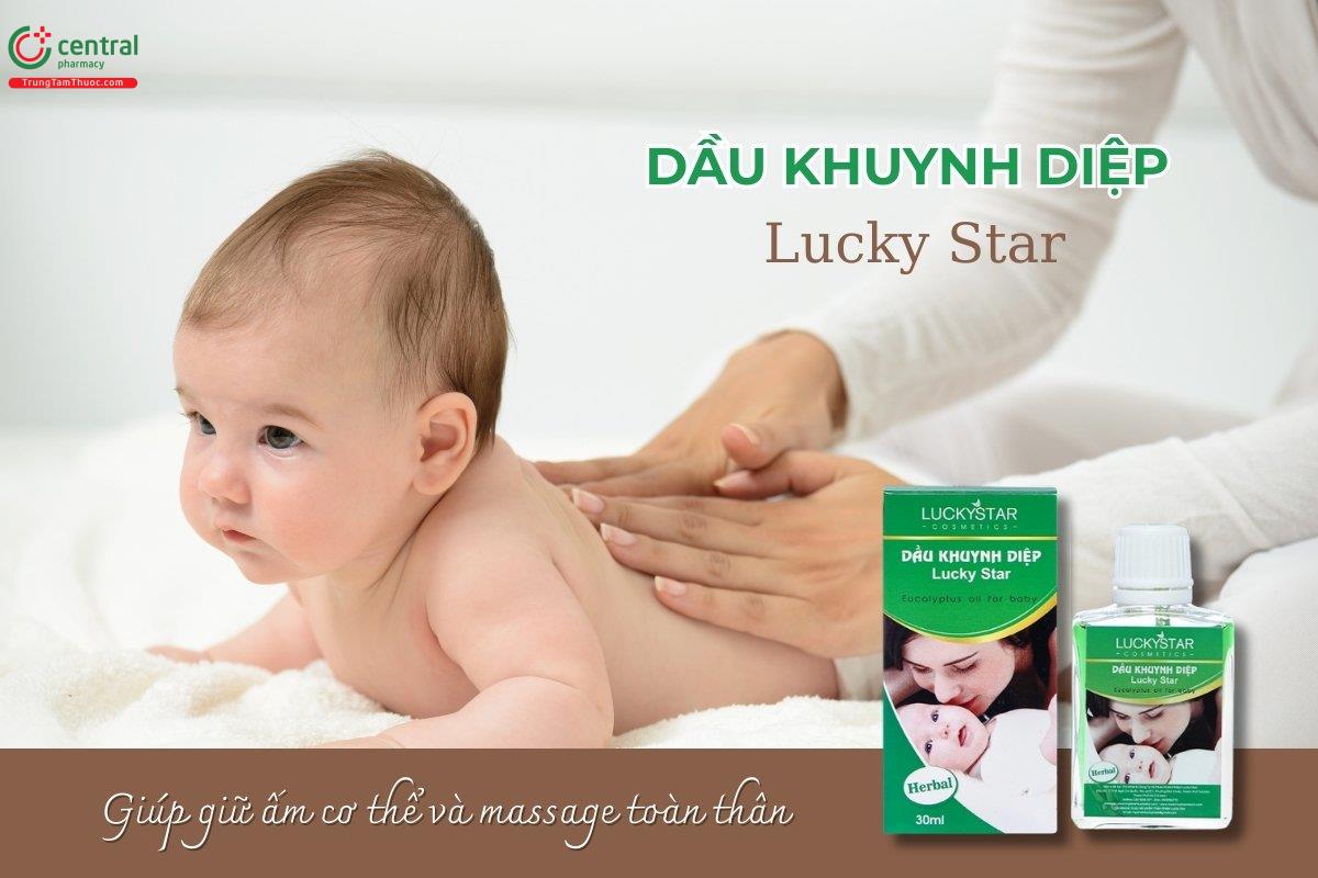 Dầu Khuynh diệp Lucky Star Eucalyptus Oil For Baby (Chai 30ml) với chiết xuất từ lá bạch đàn xanh tự nhiên, có tác dụng giúp giữ ấm cơ thể, hỗ trợ massage toàn thân.